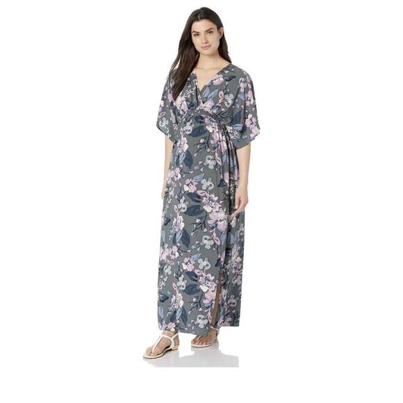 Jessica Simpson Floral Pink Green Maternity Wrap Maxi Dress Size Medium NWT - Picture 1 of 16